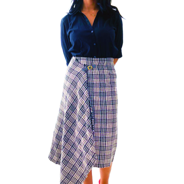 Long asymetrical checkered skirt - βαμβάκι