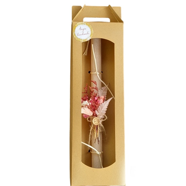 Πασχαλινή λαμπάδα ξυστη με αποξηραμένα λουλούδια ροζ - κορίτσι, λουλούδια, λαμπάδες, για παιδιά, για εφήβους - 2