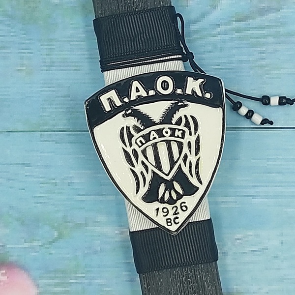 Αρωματική μαύρη πλακέ λαμπάδα με μαγνητάκι''ΠΑΟΚ'' - λαμπάδες, για παιδιά, για εφήβους, σπορ και ομάδες - 3