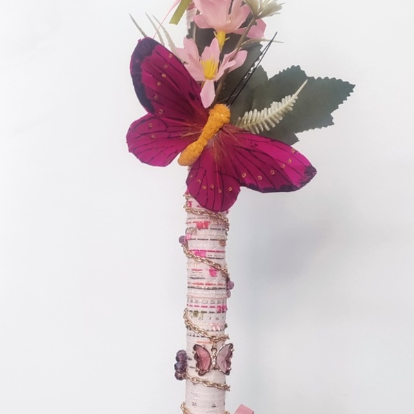 Πασχαλινή λαμπάδα με κόσμημα κρυστάλλινη πεταλούδα 40εκ - κορίτσι, λουλούδια, λαμπάδες, για εφήβους