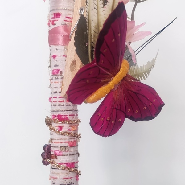 Πασχαλινή λαμπάδα με κόσμημα κρυστάλλινη πεταλούδα 40εκ - κορίτσι, λουλούδια, λαμπάδες, για εφήβους - 3