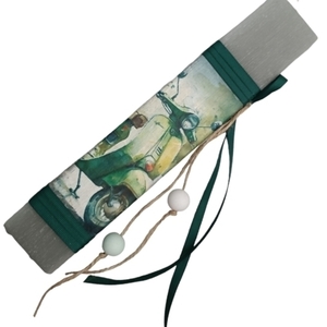 Πλακέ αρωματική λαμπάδα με σαγρέ υφή decoupage vespa - αγόρι, λαμπάδες, για ενήλικες, για εφήβους