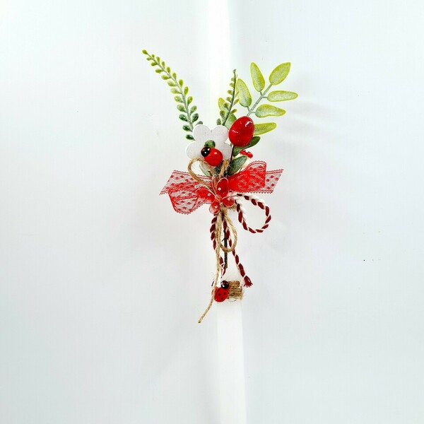 Χειροποίητη λαμπάδα λευκη 40εκ, με υφασμάτινα λουλούδια - αγόρι, λαμπάδες, για παιδιά, για μωρά - 2