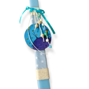 Χειροποίητη γαλάζια λαμπάδα με δώρο, ένα ξύλινο καδρακι σχεδιασμένο στο χέρι,/Σχέδιο: Πρίγκιπα/20 εκ. - αγόρι, λαμπάδες, για παιδιά, ήρωες κινουμένων σχεδίων, πρίγκηπες - 4