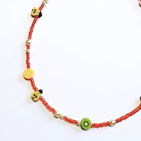 Κολιέ κοντό με περλίτσες φρούτα και seed beads - χάντρες, κοντά, ατσάλι, boho, πέρλες - 2
