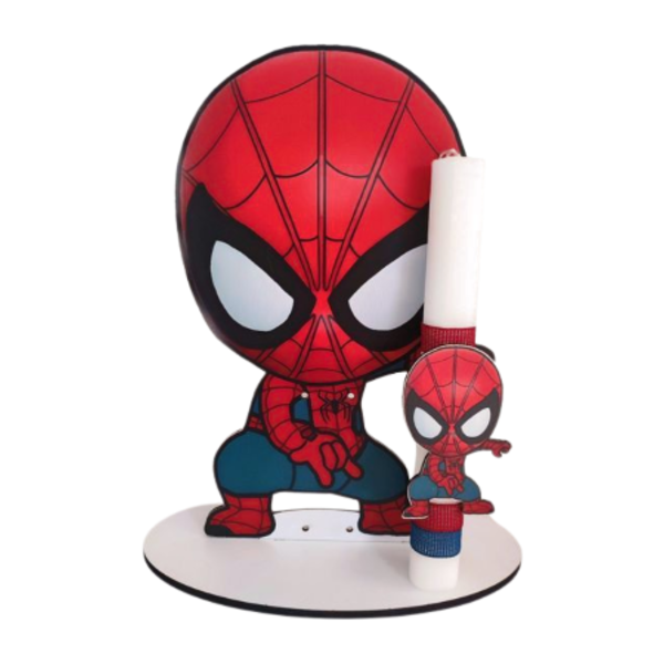 Σετ Πασχαλινής Λευκής Λαμπάδας 25cm μαζί με ξύλινο στανττ Spiderman - αγόρι, λαμπάδες, σετ, για παιδιά, σούπερ ήρωες