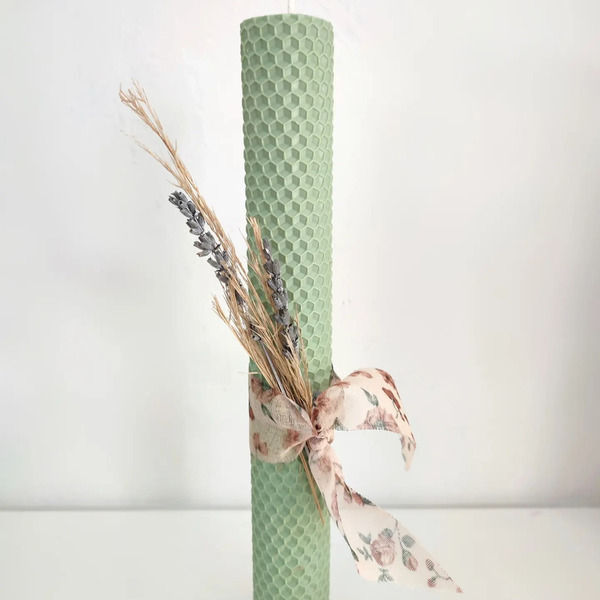 Πράσινη λαμπάδα 28cm με μελισσοκέρι (1τεμ) - κορίτσι, λουλούδια, λαμπάδες, για ενήλικες, για εφήβους - 3
