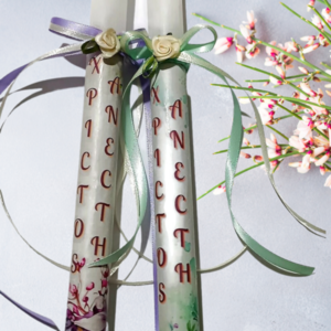 Πασχαλινή λαμπάδα στρογγυλή με ντεκουπάζ "Χριστός Ανέστη" - κορίτσι, λουλούδια, λαμπάδες, για ενήλικες, για εφήβους - 3
