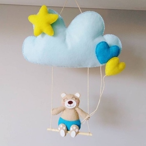 Διακοσμητικο τοίχου σύννεφο με αρκουδάκι - κορίτσι, αγόρι, κρεμαστό διακοσμητικό
