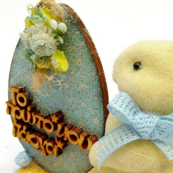 Διακοσμητικό λαγουδάκι με αυγό μπλε "το πρώτο μου Πάσχα" 10x10x10 - αγόρι, αυγό, διακοσμητικά, πρώτο Πάσχα - 2