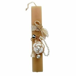 Λαμπάδα πλακέ αρωματική λουλούδι μπρελόκ Coco Chanel 30×5×1εκ. Μπεζ - κορίτσι, τριαντάφυλλο, λαμπάδες, για ενήλικες, μπρελοκ κλειδιών