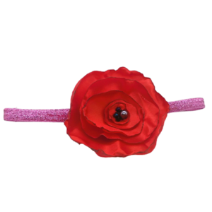 Λαμπάδα για κορίτσια με κορδέλα μαλλιών Lurex στολισμένη με Κόκκινο σατέν λουλούδι - κορίτσι, λαμπάδες, για παιδιά - 4