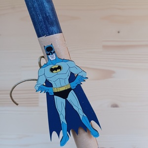Πασχαλινή λαμπάδα με ξύλινο στοιχείο Batman - αγόρι, λαμπάδες, για παιδιά, για εφήβους, σούπερ ήρωες - 2