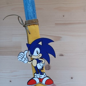 Πασχαλινή λαμπάδα με ξύλινο στοιχείο Sonic - αγόρι, λαμπάδες, για παιδιά, για εφήβους, ήρωες κινουμένων σχεδίων - 2