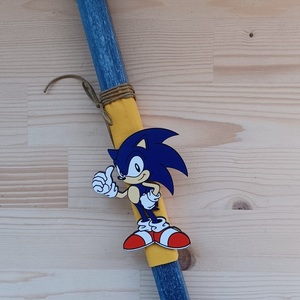 Πασχαλινή λαμπάδα με ξύλινο στοιχείο Sonic - αγόρι, λαμπάδες, για παιδιά, για εφήβους, ήρωες κινουμένων σχεδίων - 3