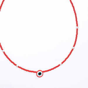 Κολιέ κοντό κοκκινο με ματάκι και περλίτσες - επιχρυσωμένα, μάτι, χάντρες, κοντά, seed beads - 4