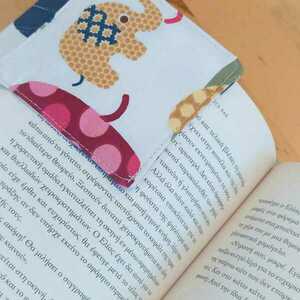 Θήκη βιβλίου με ελεφαντάκια και σετ σελιδοδείκτης - ύφασμα, βαμβάκι, ελεφαντάκι, θήκες βιβλίων - 3