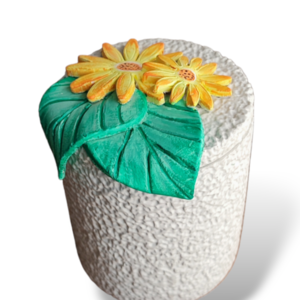 Διακοσμητικό βαζάκι από οικολογική ρητίνη / Jesmonite White/Flower με αρωματικό κερί σόγιας - βάζα & μπολ, ρητίνη, κερί - 2
