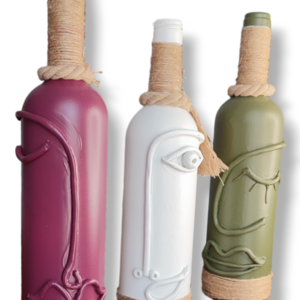 Χειροποίητα μπουκάλια διακοσμημένα με Minimal πρόσωπα - Σετ - γυαλί, minimal, διακοσμητικά μπουκάλια