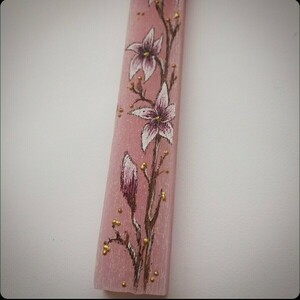 Ροζ αρωματική λαμπάδα ζωγραφισμένη! - κορίτσι, λουλούδια, λαμπάδες, για ενήλικες, για εφήβους