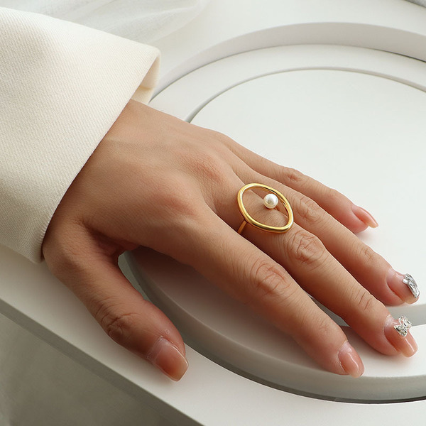 Ατσάλινο δαχτυλίδι PEARL Σε χρυσό χρώμα - ατσάλι, boho, σταθερά, για γάμο, φθηνά - 2