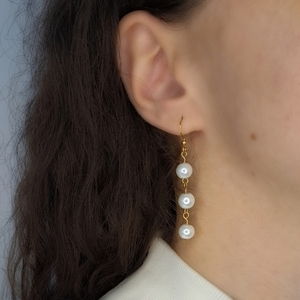 Pearly Earrings - μακριά, ατσάλι, πέρλες, γάντζος