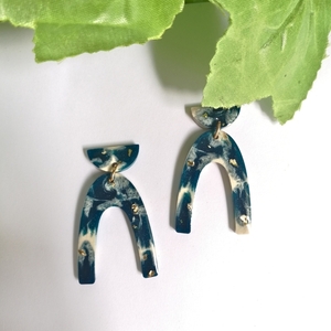 "Blue Elephants" μακριά σκουλαρίκια σε μπλε-μπεζ χρώμα - γυαλί, μακριά, ατσάλι, μεγάλα