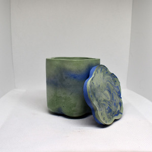 Διακοσμητικό Γύψινο Μίνιμαλ Βάζο Πράσινο Μπλε 8x8x8 - βάζα & μπολ, γύψος - 3