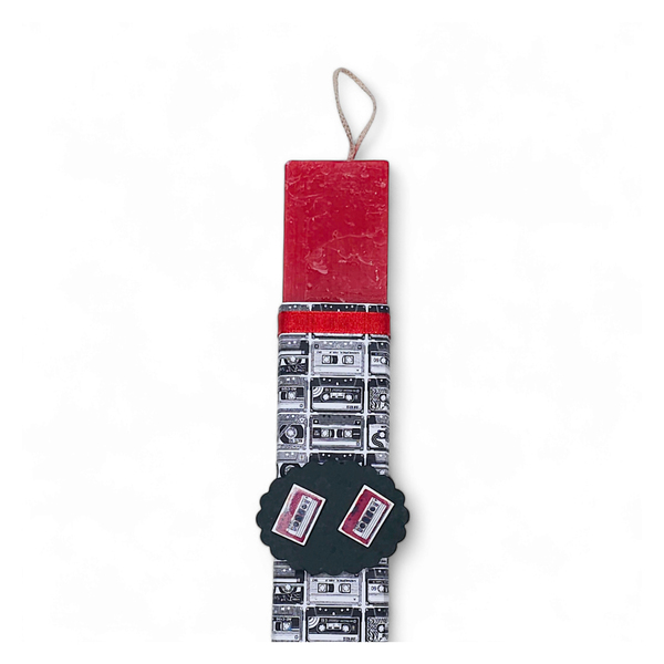 Λαμπάδα με σκουλαρίκια κασέτες - Κόκκινη αρωματική 25εκ. ρετρό - κορίτσι, λαμπάδες, για ενήλικες, για εφήβους