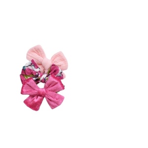 Σετ απο 3 φιογκάκια μαλλιών με κλιπς: ροζ, φούξια, φλοράλ - hair clips, 100% βαμβακερό