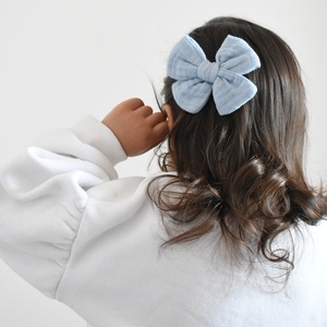 Χειροποίητο φιογκάκι μαλλιών με κλιπ: γαλάζιο - hair clips, 100% βαμβακερό - 2