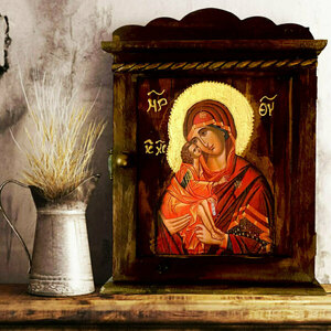 Κλειδοθήκη Επιτραπέζια Με Εικόνα Της Παναγίας Γλυκοφιλούσας 16x22cm - κλειδοθήκες, πίνακες ζωγραφικής - 2