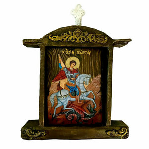 Άγιος Γεώργιος ο Μεγαλομάρτυρας Χειροποίητη Ξύλινη Εικόνα Με Εικονοθήκη 18x35cm - πίνακες & κάδρα, πίνακες ζωγραφικής, εικόνες αγίων