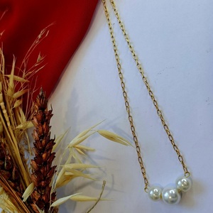 Gold Pearly Neckless - κοντά, ατσάλι, πέρλες, φθηνά - 2