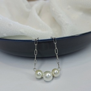 Silver Pearly Neckless - κοντά, ατσάλι, πέρλες, φθηνά - 2