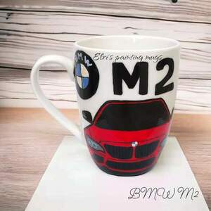 Κούπα πορσελάνης λευκή με χειροποίητο σχέδιο "BMW M2" ζωγραφισμένο με πινελο - χειροποίητα, πορσελάνη, αυτοκίνητα, κούπες & φλυτζάνια, πρακτικό δωρο - 4