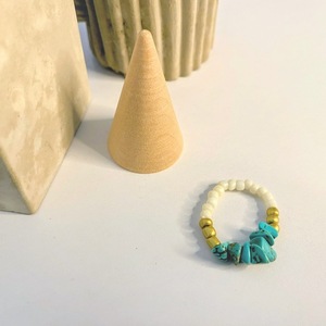 |Beaded Rings| Elastic | Turquoise-White-Gold | Medium Size - ημιπολύτιμες πέτρες, boho - 2