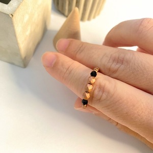 Beaded Rings| Elastic | Black-Bronze | Medium Size - πηλός, χάντρες, boho - 3