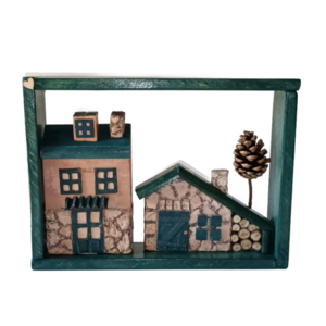 ξύλινο επιτραπέζιο-επιτοίχιο καδράκι πράσινο 21Χ 29 Χ 6 - ζωγραφισμένα στο χέρι, χειροποίητα, κλειδοθήκες, επιτραπέζιο διακοσμητικό, ξύλινα διακοσμητικά τοίχου