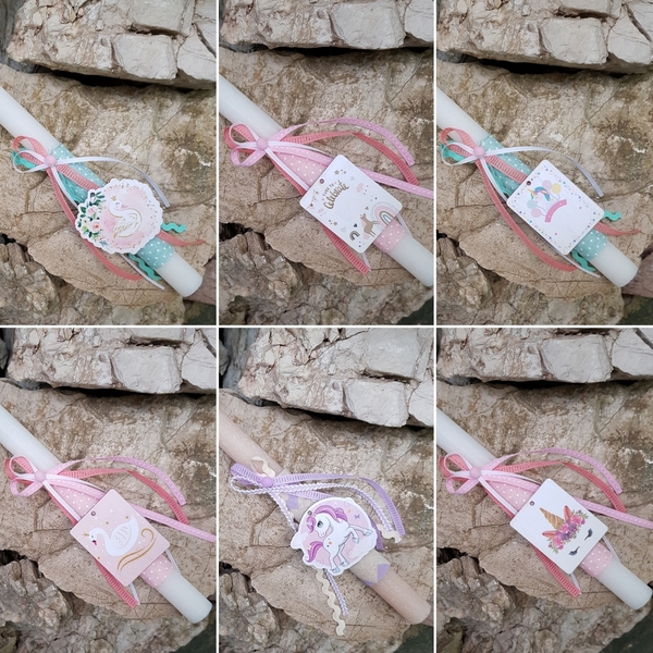 Πασχαλινή Λευκή Αρωματική Λαμπάδα Μονόκερος, βεραμάν/ροζ, 29cm - κορίτσι, λαμπάδες, μονόκερος, για παιδιά, για μωρά - 2