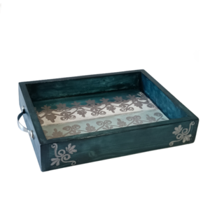 Δίσκος σερβιρίσματος ξύλινος μπλε-πράσινος 33 Χ 26 Χ 6 - ξύλο, χειροποίητα, πιατάκια & δίσκοι, δίσκοι σερβιρίσματος, επιτραπέζιο διακοσμητικό