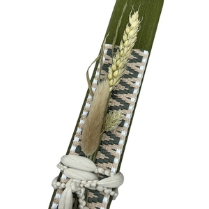 Rustic λαμπάδα με πράσινο αρωματικό πλακέ κερί 21 εκ. με στάχια - κορίτσι, λουλούδια, λαμπάδες, για ενήλικες, για εφήβους