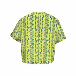 Robin T-Shirt - Σατέν Kοντομάνικο Τοπ με Πολύχρωμο Μοτίβο Flora Lime - πολυεστέρας, crop top - 5