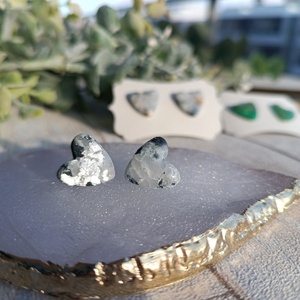 Σκουλαρίκια Καρδούλες Μεγάλες Marble Black & White Silver - καρδιά, πηλός, μικρά, φθηνά