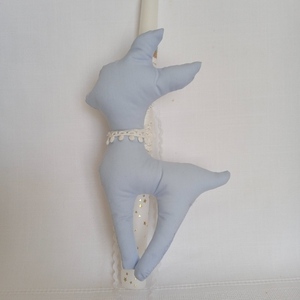 Λαμπάδα στρογγυλή 35 cm με υφασμάτινο γαλάζιο ελαφάκι - λαμπάδες, για παιδιά, για εφήβους, για μωρά - 4