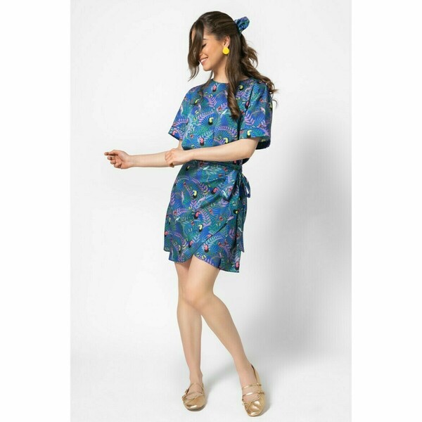 Lilian Skirt - Μίνι Σατέν Φούστα Φάκελος με Πολύχρωμο Μοτίβο Fauna Blue - πολυεστέρας, mini - 3