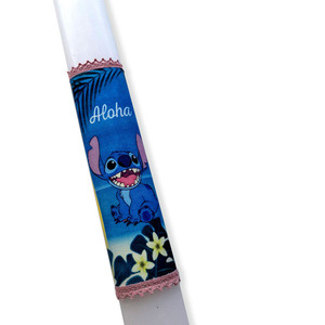 Λαμπάδα "Stitch Aloha" αρωματική λευκό κερί 30εκ - κορίτσι, λαμπάδες, για παιδιά, για εφήβους, ήρωες κινουμένων σχεδίων - 2