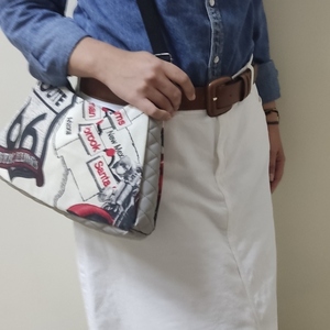 Τσάντα Ώμου, Baguette Bag με Σχέδιο και Μπεζ Δερματινη - ύφασμα, ώμου, χιαστί, all day, δερματίνη - 4