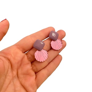 Σκουλαρίκια με ροζ μωβ plexiglass αχιβάδες - κοχύλι, μικρά, plexi glass, boho
