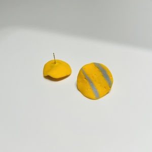 Helios Wavy Round Stud Earrings Ήλιος Χειροποίητα Στρογγυλά Κυματιστά Σκουλαρίκια Πολυμερικού Πηλού Κίτρινο & Γαλάζιο - πηλός, ατσάλι, μεγάλα - 3